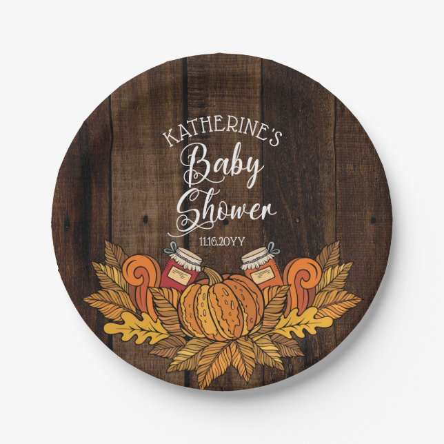 Assiettes En Carton Automne Rustique | Citrouille d'automne baby showe (Devant)