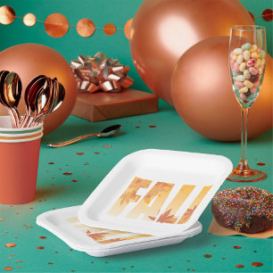 Assiettes En Carton Automne Typographie d'automne Design avec Feuille