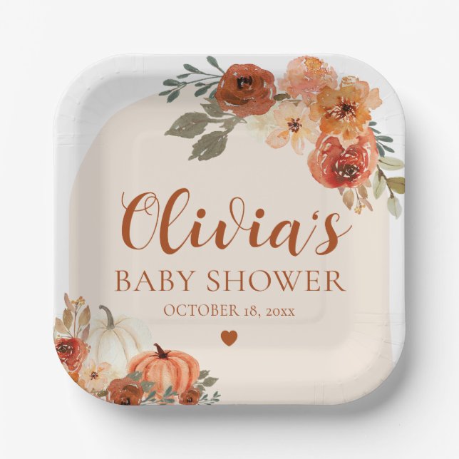 Assiettes En Carton Automne Un Peu Citrouille Automne Baby shower Flor (Recto)