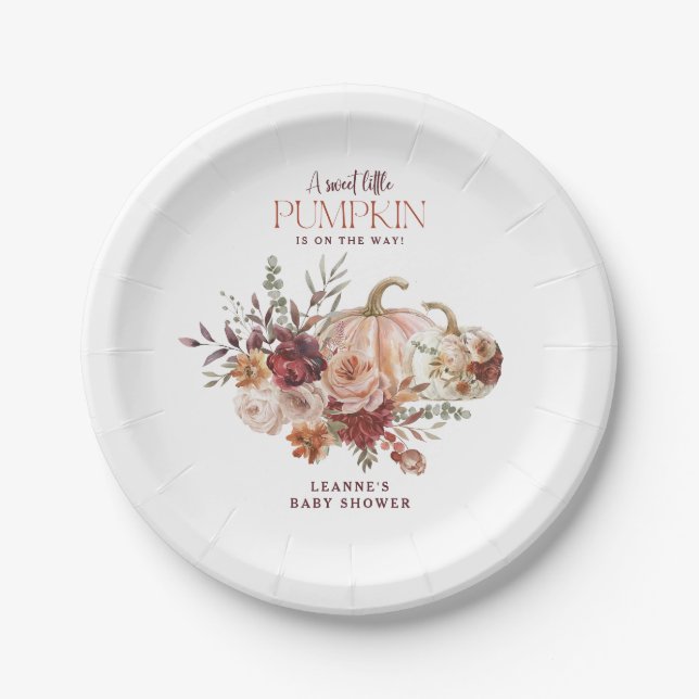 Assiettes En Carton Autumn Blooms 'a little pumpkin' Baby Shower (Devant)