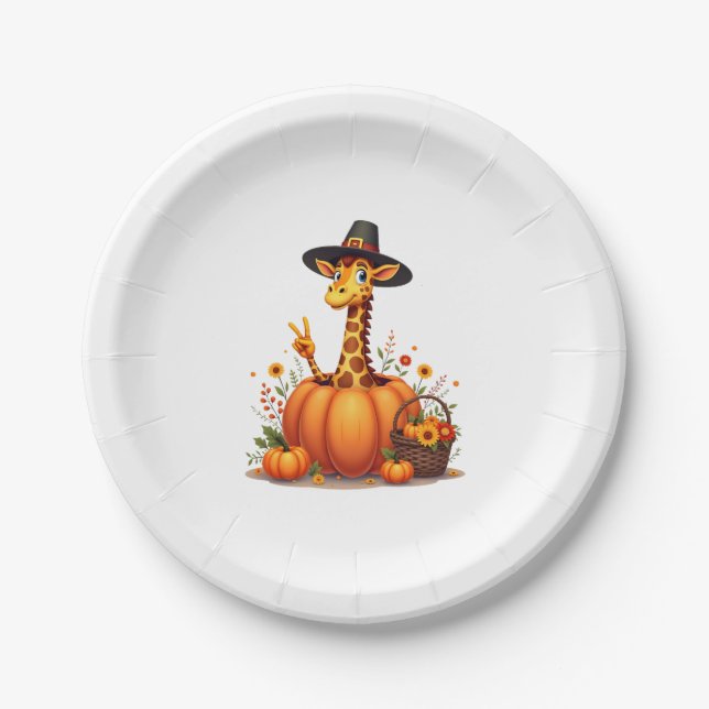 Assiettes En Carton Autumn Pumpkin Fall Giraffe Thanksgiving Womens Me (Devant)