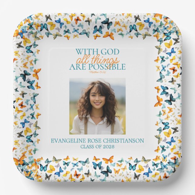 Assiettes En Carton Avec Dieu toutes les choses sont possibles papillo (Recto)