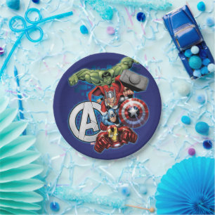 Assiettes En Carton Avengers Pile technologique de groupe et logo