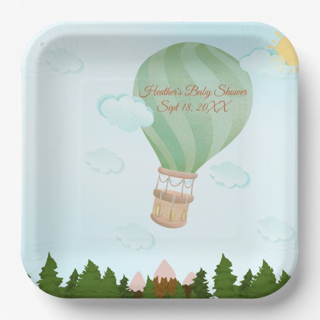 Assiettes En Carton Aventure Attend | Baby shower à ballon à air chaud (Recto)