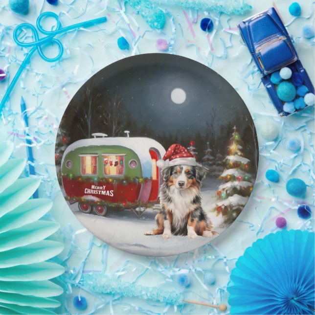 Assiettes En Carton Aventure de Noël en caravane avec un berger austra (Fête)