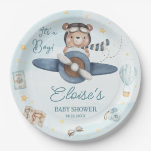 Assiettes En Carton Aventure mignonne Ours bleu Avion Oh Baby shower g