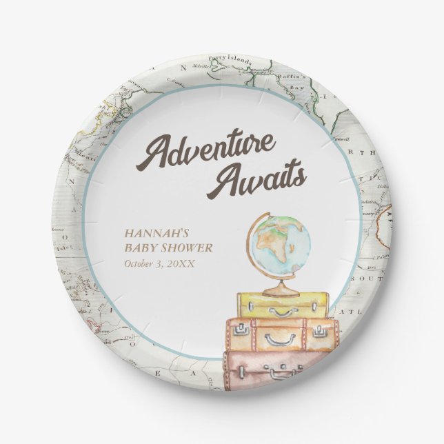 Assiettes En Carton Aventure personnalisée Attend les plaques de Baby  (Devant)