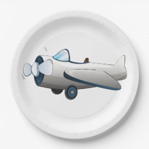 Assiettes En Carton Avion à hélice de dessin animé blanc Style Rétro V