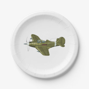 Assiettes En Carton Avion de chasseur rétro-dessiné