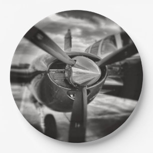 Assiettes En Carton Avion propulseur noir et blanc