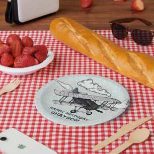 Assiettes En Carton Avion Vintage   Fête d'anniversaire de voyage