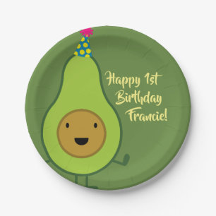Assiettes En Carton Avocado Cute 1er Plaques d'anniversaire