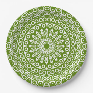 Assiettes En Carton Avocado Green sur le Mandala blanc Kaleidoscope
