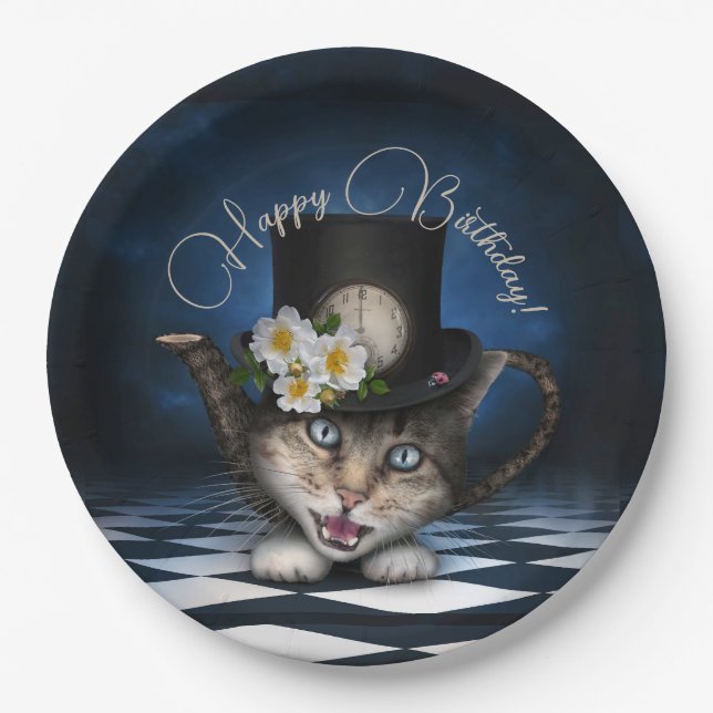 Assiettes En Carton Awesome Mad Hatter Teapot Chat Whimsical Anniversa (Devant)