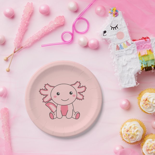 Assiettes En Carton Axolotl mignon Animaux Kawaii Anime drôle Axolotl (Fête)