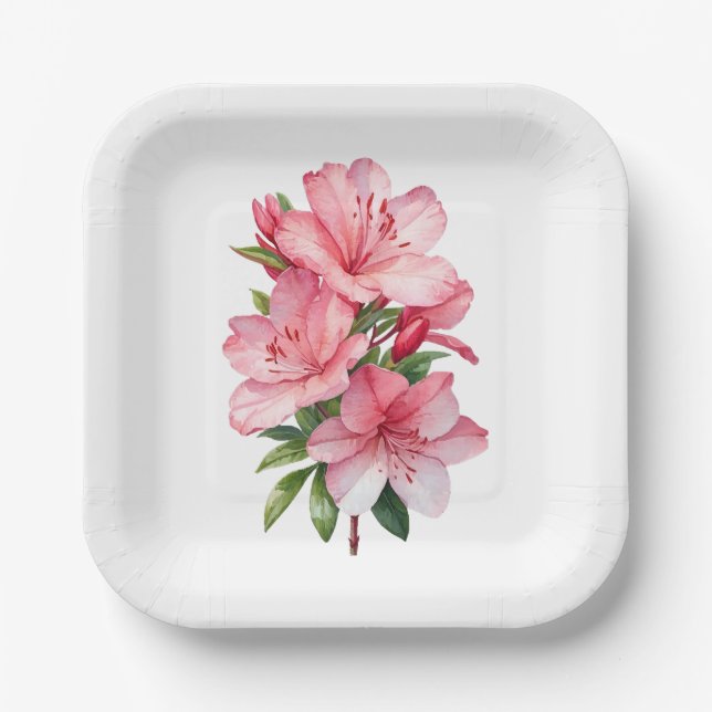 Assiettes En Carton Azalea peinture aquarelle (Recto)