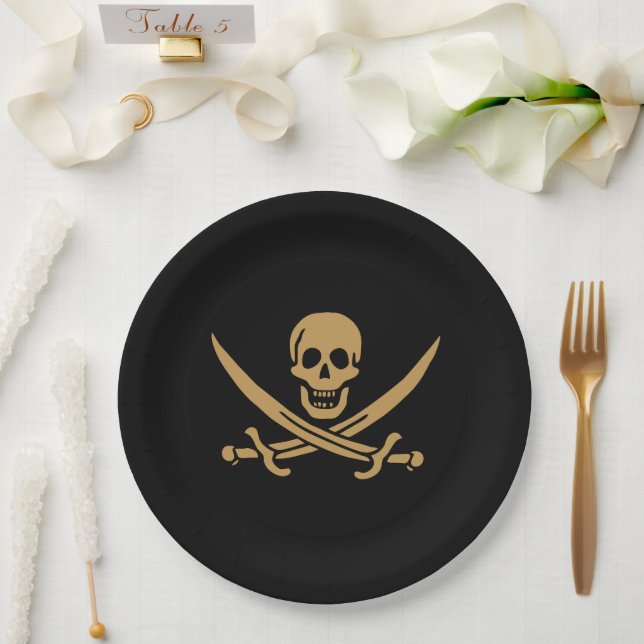 Assiettes En Carton Aztec Gold Crâne et cutlass Pirate Calico Jack (Mariage)