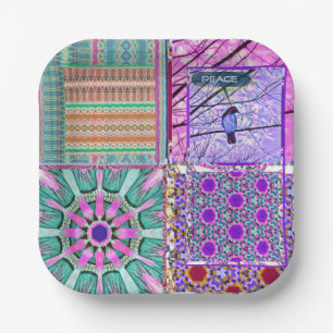 Assiettes En Carton Azulejos Carreaux géométriques avec Oiseau de Paix