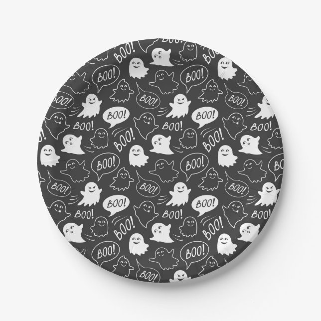 Assiettes En Carton B&W Cute Doodle Halloween Motif (Devant)