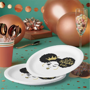 Assiettes En Carton Babe Brown Sugar en noir et or