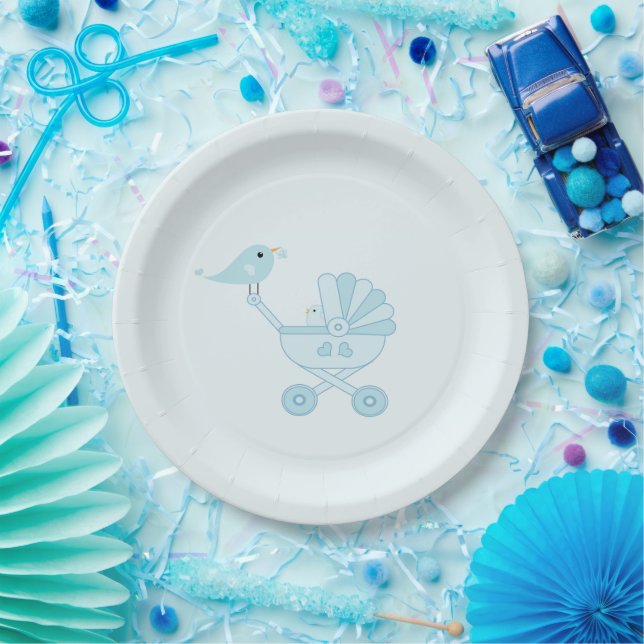 Assiettes En Carton Baby Bird Baby Carriage Baby shower Party (Fête)