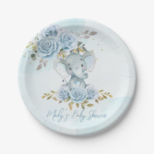 Assiettes En Carton Baby Blue Floral mignonne Elephant Baby shower gar