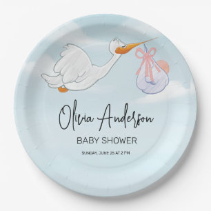 Assiettes En Carton Baby Boy Blue Stork Boho Baby shower Invitation
