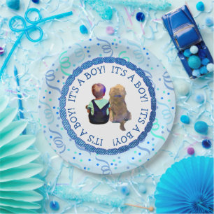 Assiettes En Carton Baby Boy et son chien C'est un Baby shower garçon