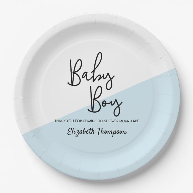 Assiettes En Carton Baby Boy Personnalisé Bleu Baby shower moderne (Devant)