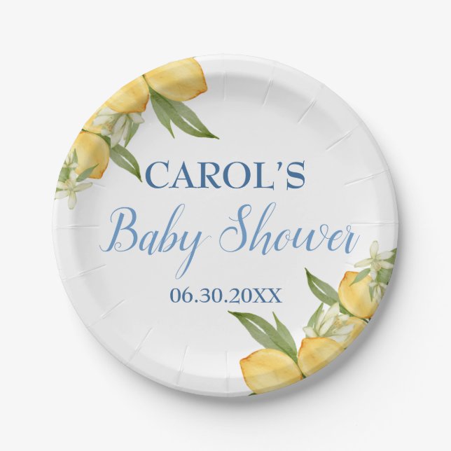 Assiettes En Carton Baby Boy Positano Lemons Baby shower Motif bleu (Devant)