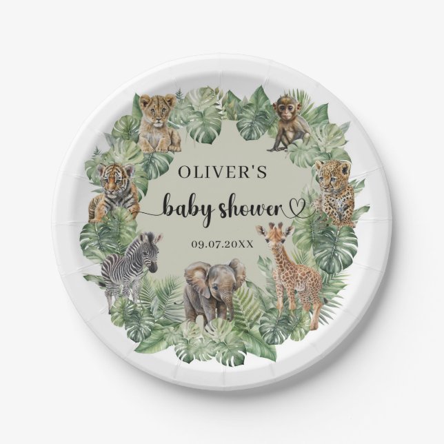 Assiettes En Carton Baby Boy Tropical Jungle Safari Animaux Douche (Devant)
