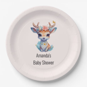 Assiettes En Carton Baby Deer avec Antlers et Baby shower de fleurs