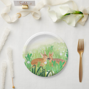 Assiettes En Carton Baby Deer - Fawns in Tall Grass Illustration