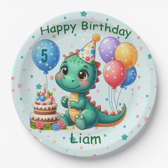 Assiettes En Carton Baby Dino Birthday Party Plates (Devant)