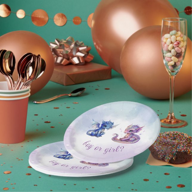Assiettes En Carton Baby Dragons Fête de révélation de genre (Multi)