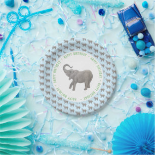 Assiettes En Carton Baby Elephant Bleu clair Anniversaire