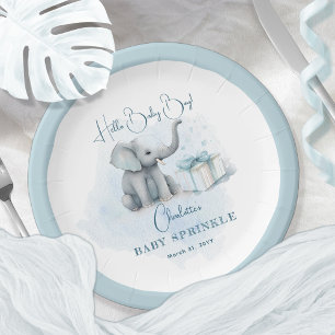 Assiettes En Carton Baby Elephant Hello Baby Boy Blue Baby Sprinkel
