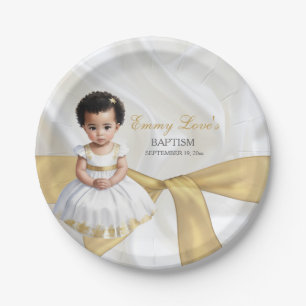 Assiettes En Carton Baby Girl Baptism Christening Blanc & Or
