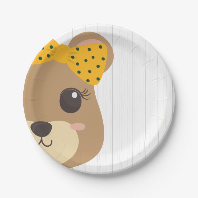 Assiettes En Carton Baby Girl Bear Green & Gold Baby shower (Devant)