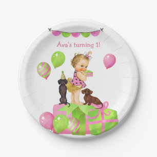 Assiettes En Carton Baby Girl Dachshund Plaques de fête d'anniversaire