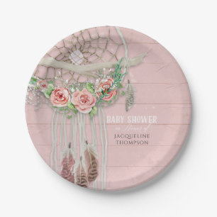 Assiettes En Carton Baby Girl Douche Floral moderne Rose rose chaud