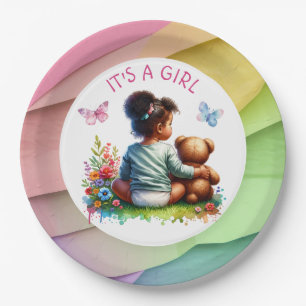 Assiettes En Carton Baby Girl et son ours en peluche C'est une fille