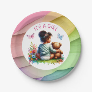 Assiettes En Carton Baby Girl et son ours en peluche C'est une fille