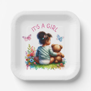 Assiettes En Carton Baby Girl et son ours en peluche C'est une fille