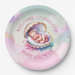 Assiettes En Carton Baby Girl in Seashell Baby shower Grande soeur à ê