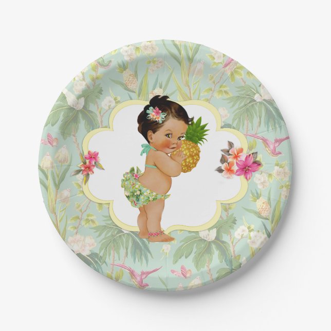 Assiettes En Carton Baby Girl Tropical Hawaiian Luau Hibiscus (Devant)