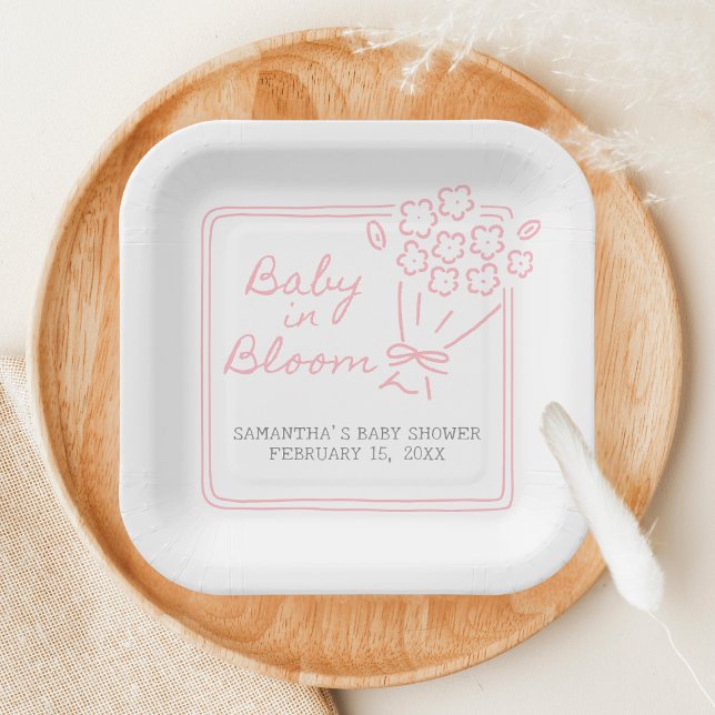 Assiettes En Carton Baby In Bloom Baby Shower (Hand Drawn Baby in Bloom Baby Shower Paper Plate)