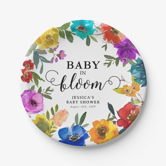 Assiettes En Carton Baby in Bloom Bright & Bold Floral Baby shower (Devant)