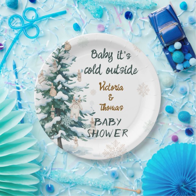 Assiettes En Carton Baby It's Cold Outside Baby Shower  (Fête)