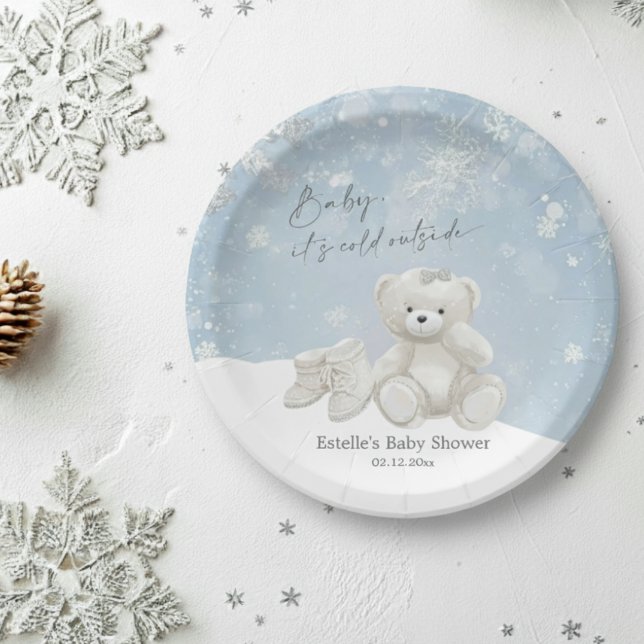 Assiettes En Carton Baby, It's Cold Outside Teddy Bear Winter Party (Créateur téléchargé)